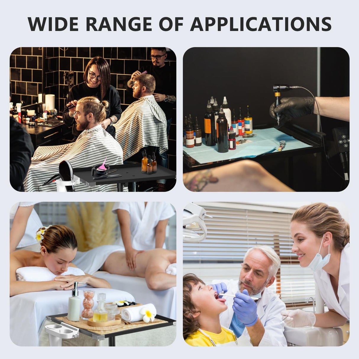 Salon Tray Cart on Wheels with Stand Rack Tray, Premium Iron Alloy Tattoo Tray Height Adjustable Salon Service Tray with 360 Degree Mute Universal Tricycle for Tattoo Work, SPA and Dental Tray ZHOOGE