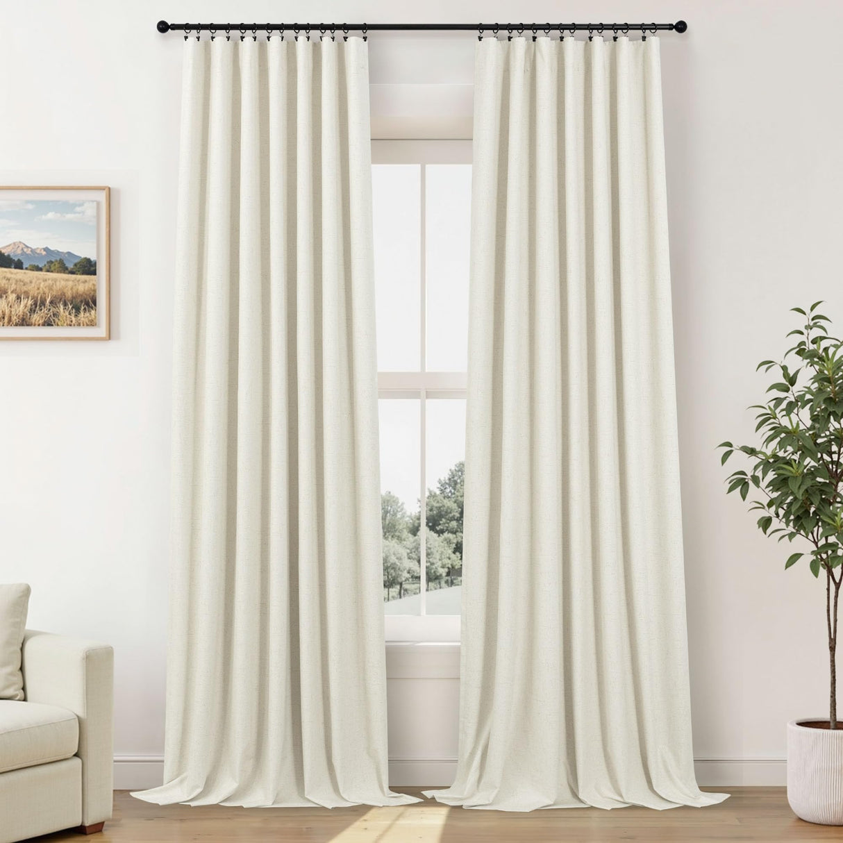 100% Blackout Curtains 84 Inch Length 2 Panels Set Neutral Boho Linen Farmhouse for Bedroom Windows Living Room Darkening Thermal Insulated Drapes Natural Cream Ivory 7ft Long Back Tab Pleated Pocket Pitalk