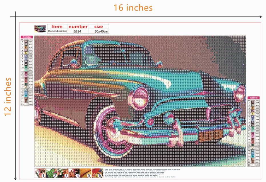 NUFTVI Diamond Art Kits, Vintage Car, 12x16 inches, Beautiful Diamond Art Painting, Digital Kit, Full Drill, Relaxing Art Craft Kit for Adults NUFTVI