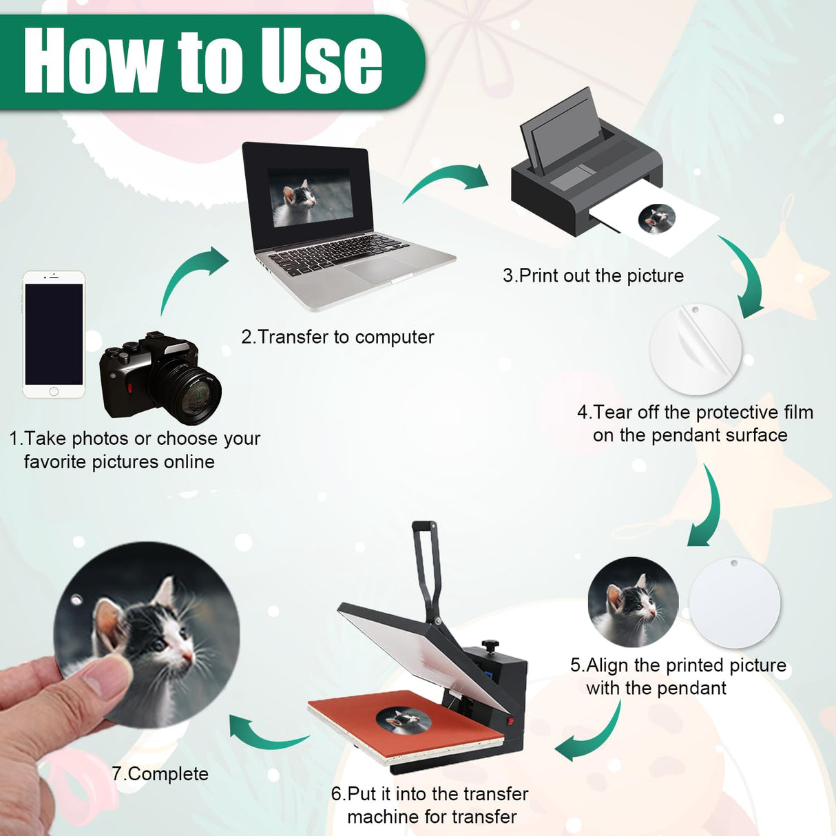 30pcs Sublimation Ornament Blanks, 3 inch Round MDF Personalized Sublimation Blanks Pendants Double Side Christmas Tree Discs Hanging Ornaments DIY Crafts Gift Decoration lasuroa