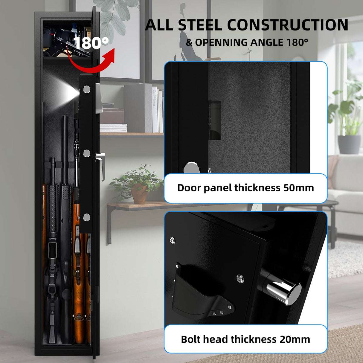 Emasme Gun Safe,Gun Safes & Cabinets Heavy-Duty Gun Safe for Home Rifle Pistols and Shotguns, Gun Cabinet Lock with Adjustable Rack, Pockets and Removable Shelf and Gun Rack Emasme