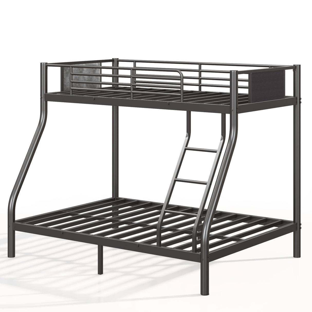 SogesSleep Bunk Beds Twin Over Full Size, Heavy Duty Metal Bunk Bed Frame with Flannel Board for Teens and Adults, for Spaces-Saving, Smooth Rounded Edges, Noise Free & Easy Assembly, Black SogesSleep