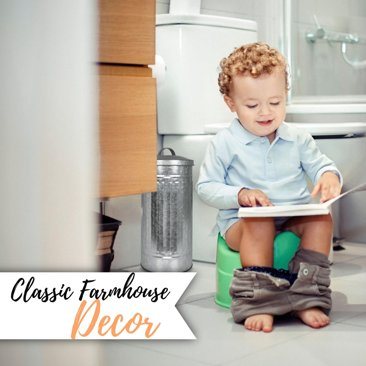 Autumn Alley Farmhouse Galvanized Metal Free Standing Toilet Paper Holder Organizer Stand Canister with Lid – Fits 3 Mega Rolls, Rustic Enclosed Toilet Storage Stand Autumn Alley