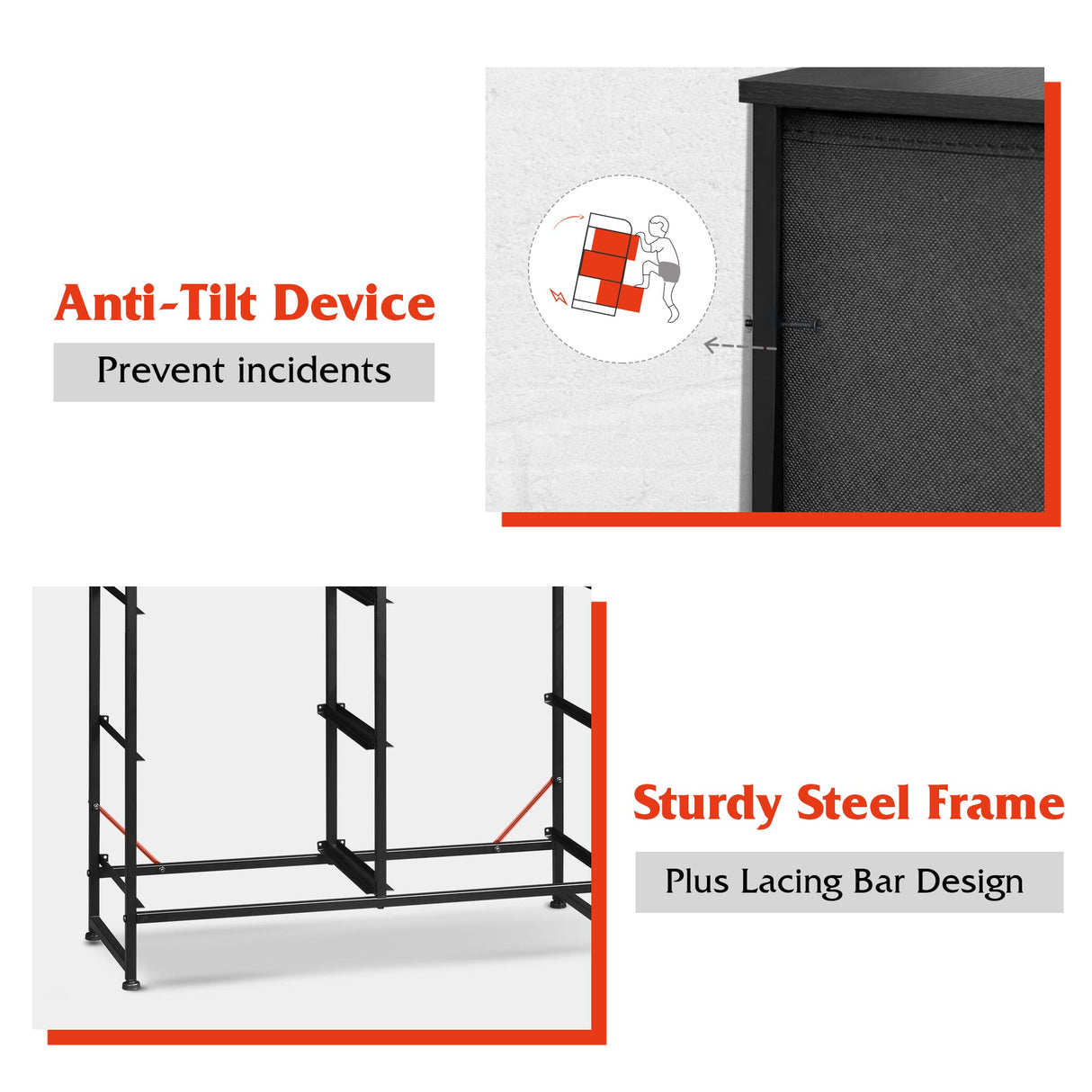 WLIVE Fabric Dresser for Bedroom, 6 Drawer Double Dresser, Storage Tower with Fabric Bins, Chest of Drawers for Closet, Living Room, Hallway, Charcoal Black Wood Grain Print WLIVE