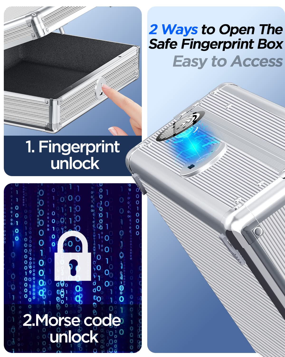 AICase Gun Safe for Pistols,Quick-Access Pistol Safe for Multiple Handguns with Biometric Fingerprint Lock/Morse Code, Smart Handgun Safe Gun Lock Box for Home Bedside Nightstand Car_1 AICase