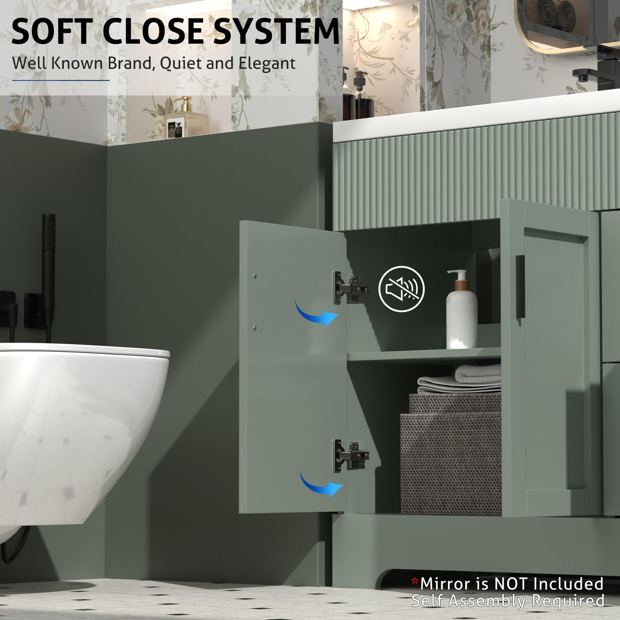 eclife 60" Bathroom Vanities Sink Combo with Painted Surface, Modern Drawered Cabinet W/Decorative Wave Lines, Undermount Double Sink, Matte Black Faucet Drain, Green eclife