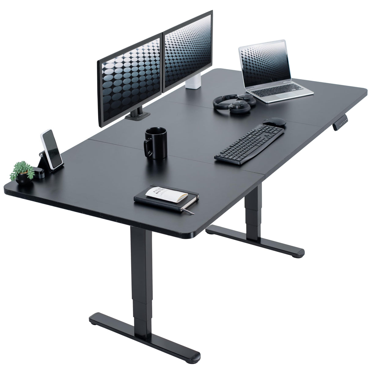 VIVO Electric Height Adjustable 71 x 36 inch Memory Stand Up Desk, Black Table Top, Black Dual Motor Frame with Preset Controller, 2B Series, DESK-KIT-2B7B-36 VIVO