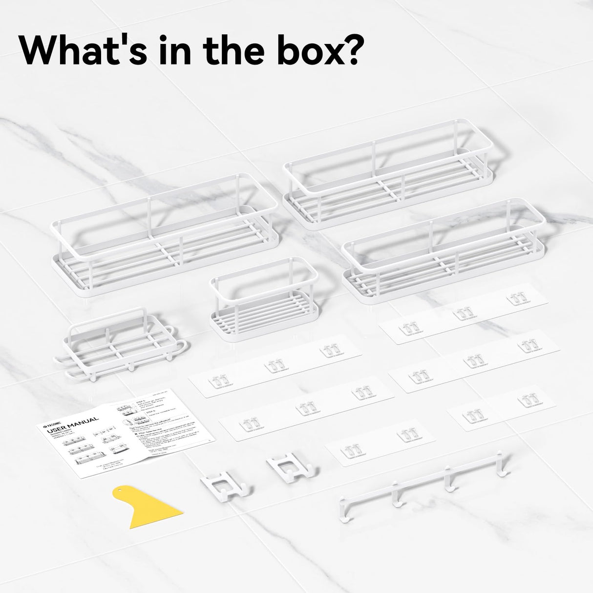 YASONIC Shower Caddy, 6 Pack Large Capacity shower organizer with Soap Holder and 12 Hooks, Rustproof Shower Shelves for Inside Shower, No Drilling&Sleek Bathroom Organizers and Storage White YASONIC