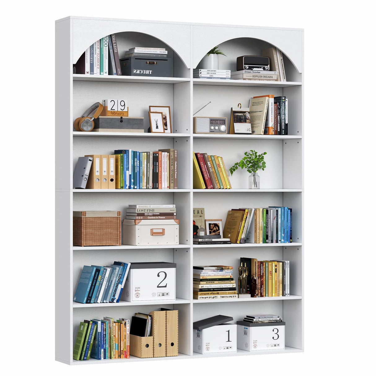 Gyfimoie 70.8’’ Tall Bookshelf and Bookcase, 7-Tier Double Wide Bookcase Modern Large Open Display Shelves with Curved Baffle for Home Office Living Room (White) Gyfimoie