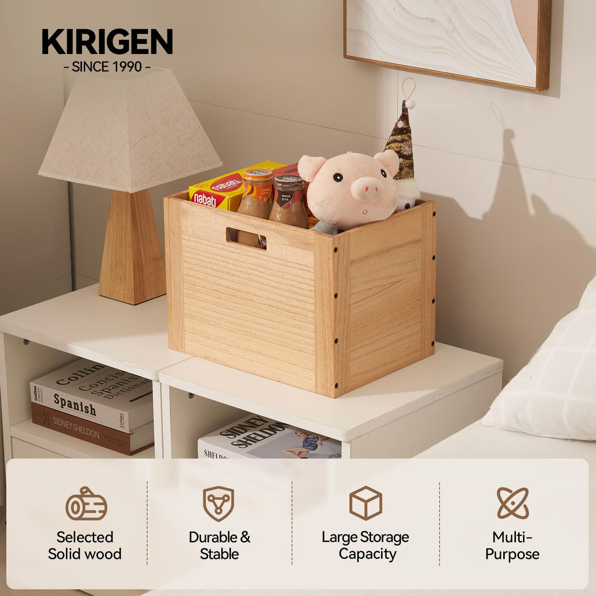 KIRIGEN Stackable Wood Storage Cube /Basket/ Bins Organizer for Home Books Clothes Toy Modular Open Cubby Storage System - Office Cubical Bookcase Closet Shelves C26-NA KIRIGEN