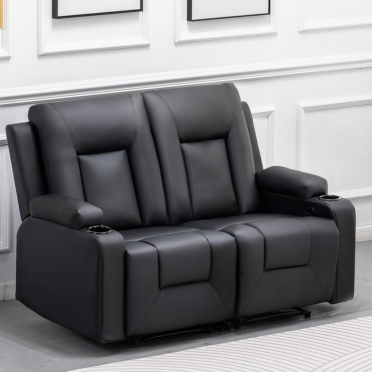 COMHOMA Leather Recliner Modern Loveseat Sofa, 2 Leather Recliner Chairs,Modern Small Sofa Couch,2 Seater PU Loveseat,Couches for Living Room with Drink Holders Living Room Chair Loveseat Sofa COMHOMA