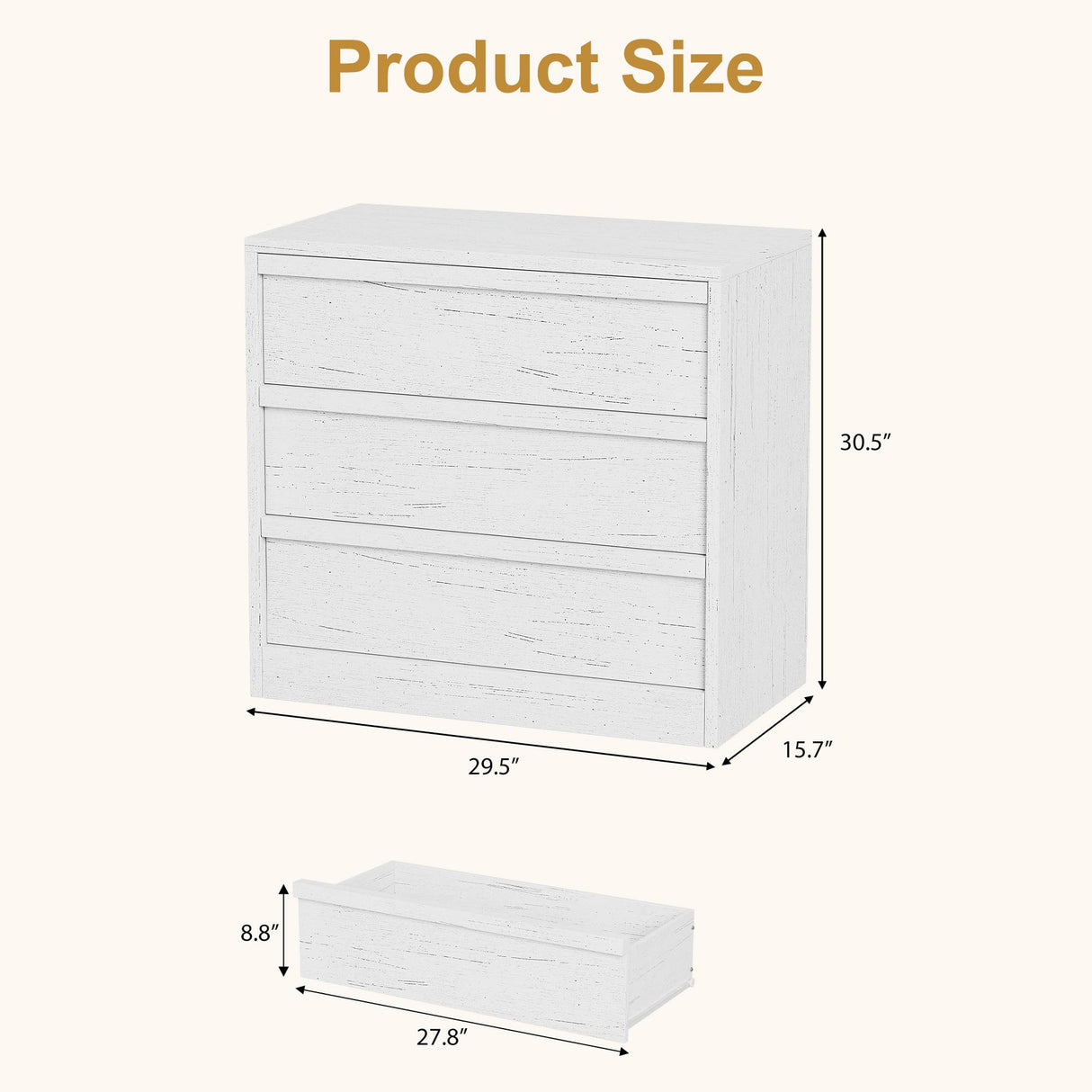 GarveeHome 3 Drawer Dresser for Bedroom, White Nightstand 3 Chest of Drawers with Large Storage, Small Modern Bedside End Table for Living Room, Nursery, Entryway GarveeHome