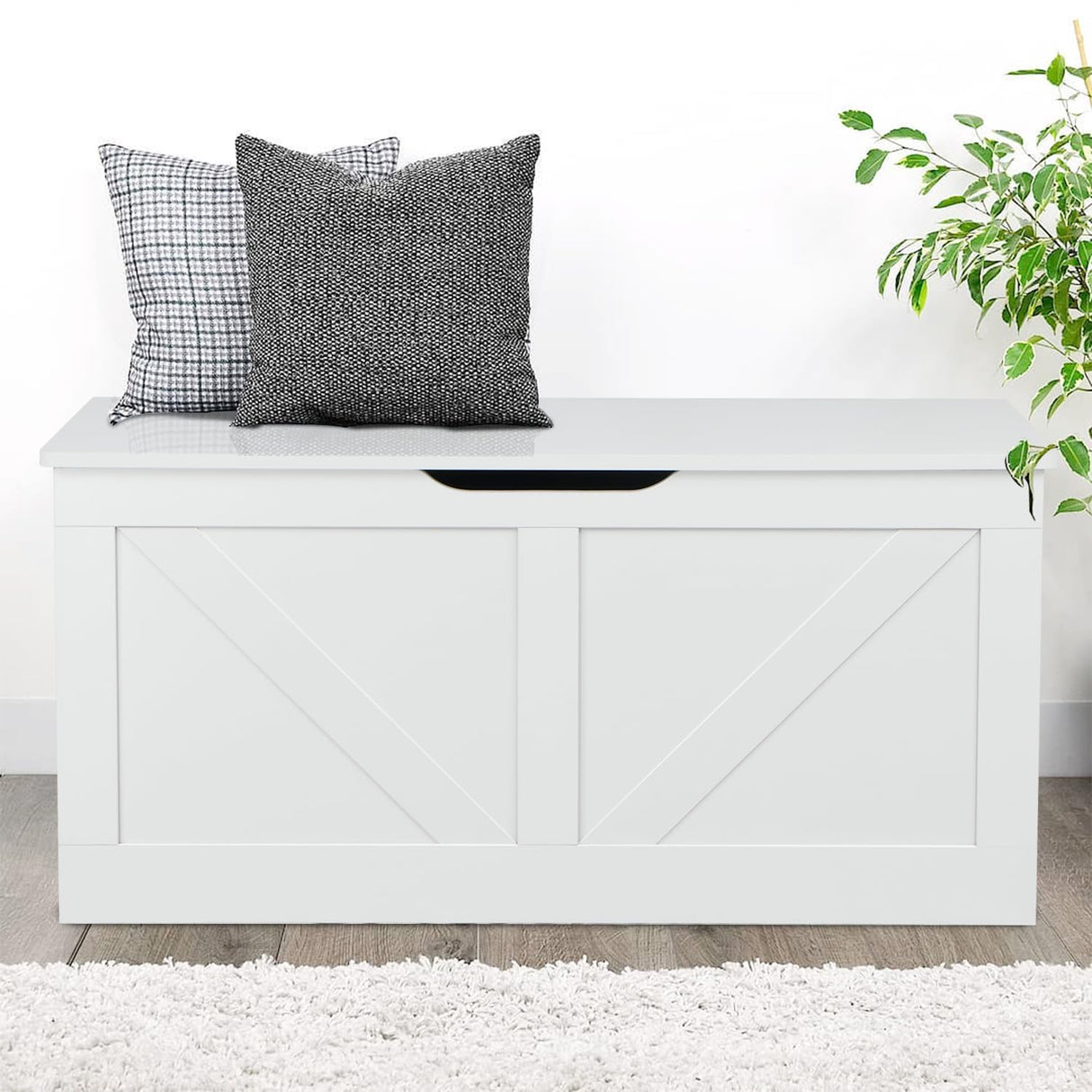 Timberer 39.4" Storage Chest, Wooden Storage Bench, Large Storage Trunk with 2 Safety Hinges, Entryway Shoes Bench for Living Room, Bedroom, White Timberer