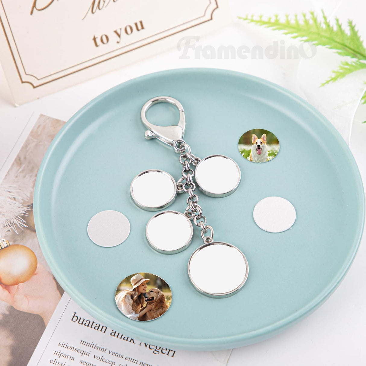 Framendino, Sublimation Blanks Metal Photo Keychains With 5 Pieces Round Heat Transfer Press Personalized Picture Key Rings Custom Keychain Customized DIY Craft Framendino