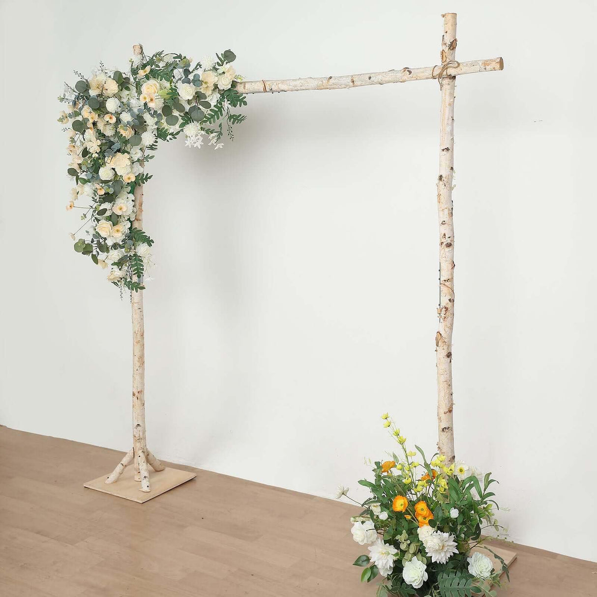 Tableclothsfactory 7.5ft Natural Birch Wood Square Wedding Arch, Rustic Arbor Photography Backdrop Stand Tableclothsfactory