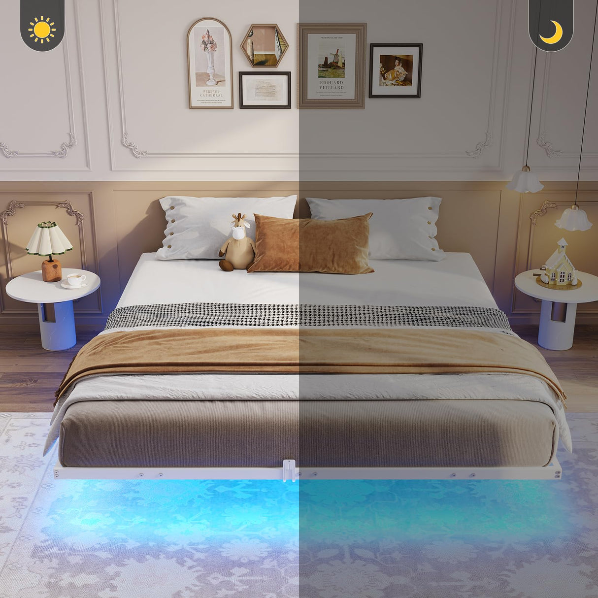 Hasuit King Size Floating Bed Frame with LED Lights - Metal Platform, Easy Assembly, No Box Spring Needed Hasuit