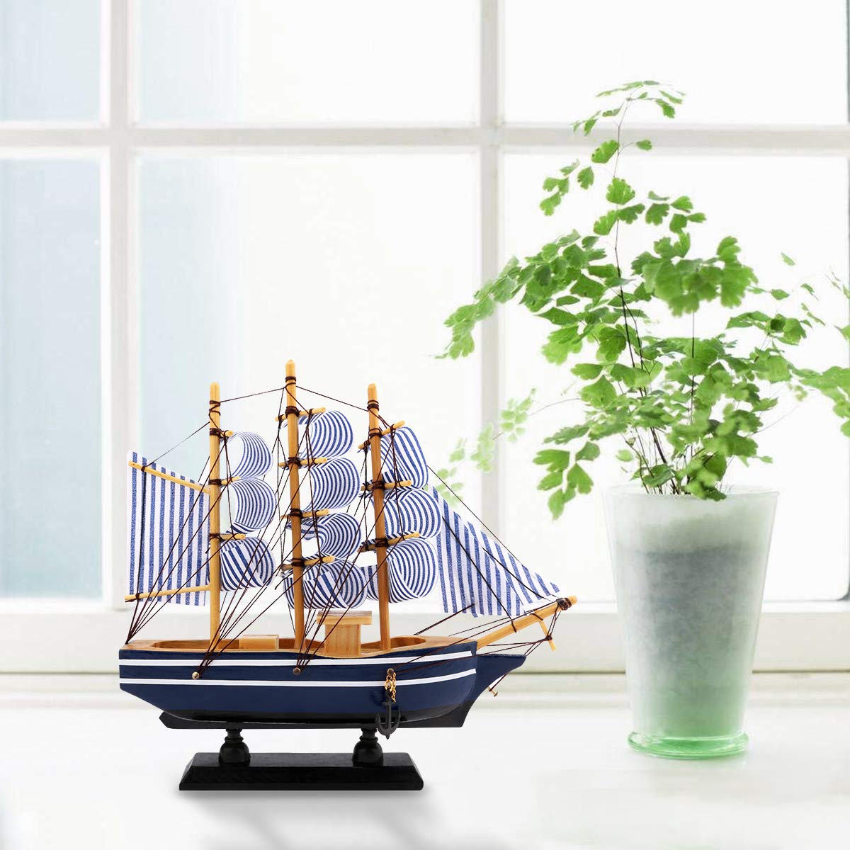 Dedoot Sailboat Model Decor, Wooden Sailing Boat Nautical Decor 7"x8" Model Ship for Ocean Theme Party and Room Decoration, Photo Props dedoot