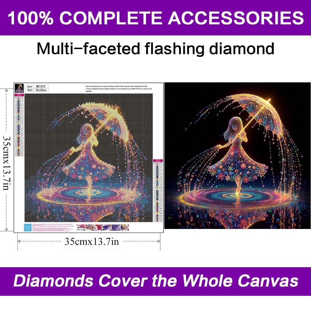 croshom Diamond Art Kits for Adults, Fairy Diamond Art Painting Kits for Adults Beginners, 5D DIY Raindrops Full Drills Gem Craft for Adult Gifts, Home Wall Decor 13.8" x 13.8" croshom