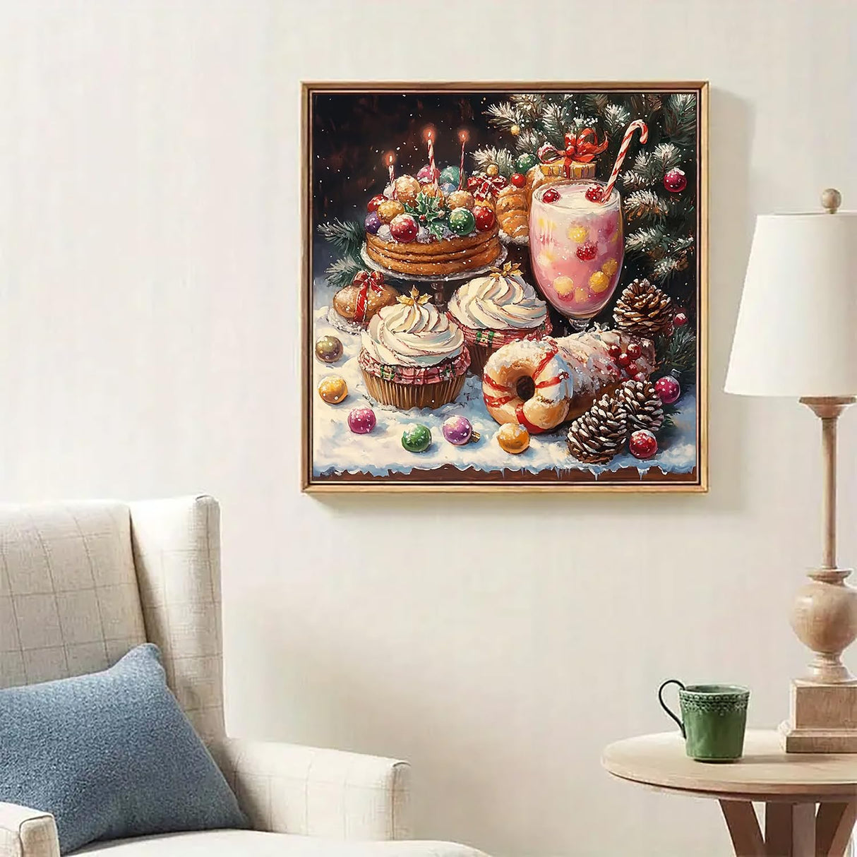 Christmas Cake Donut Diamond Art Kits for Adults, 5D Diamond Painting Kits for Adults Beginners, DIY Full Round Drill Diamond Dot Painting Gem Art Kits for Adult, Home Wall Decor 13.8x13.8 Inch VCLKDIY