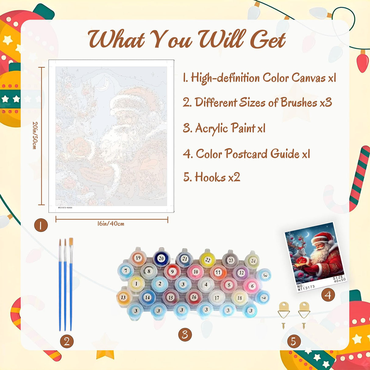 Christmas Paint by Numbers Kit for Adults Beginner-Santa Claus Adult Paint by Number Kits on Canvas, Christmas DIY Acrylic Oil Painting by Numbers for Adults for Gift Home Wall Decor(16x20inch) Arttoplus