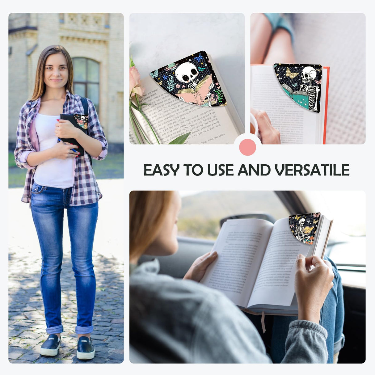 INCOK Skull Diamond Art Bookmarks - 6 Pcs DIY Diamond Painting Corner Bookmarks Kits Double Side Art Craft Supplies Birthday The Day of Dead Gift for Adults Beginners Book Lovers Skull Lovers Mexicans INCOK