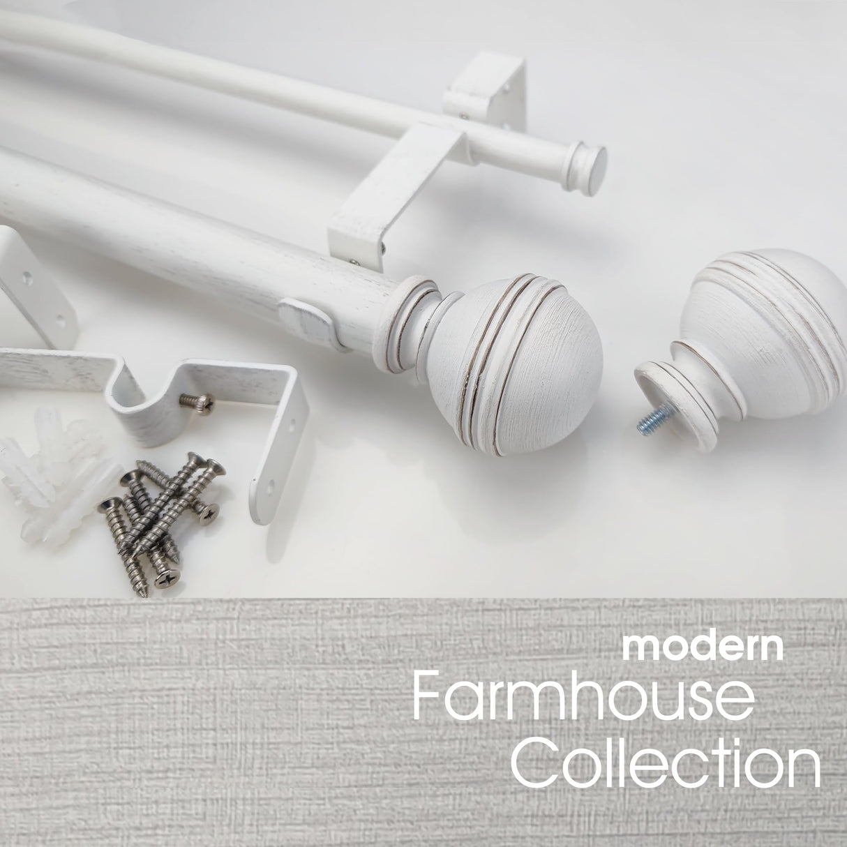 ILAISIHOME 1-1/8 Inch Diameter Farmhouse Style White Curtain Rods with Round Finial, 72-144 inch Telescoping Double Rod for window width 68-140 inch, 1 pack ILAISIHOME