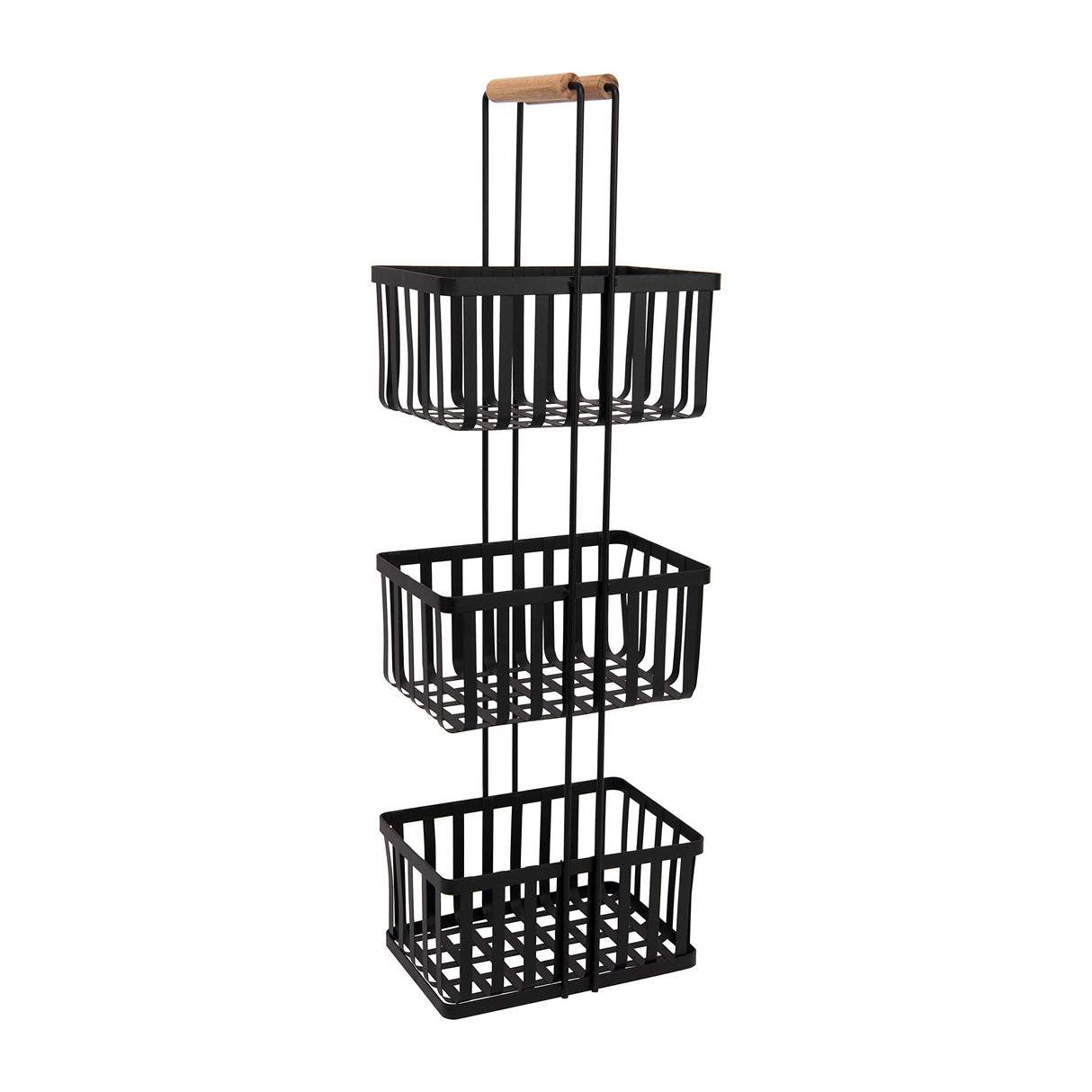 Simplify 3 Tier Metal Spa Tower | Bamboo Handles | Decorative Shelving Unit | Baskets | Bathroom Storage | Toiletries | Towels | Soap | Black Simplify