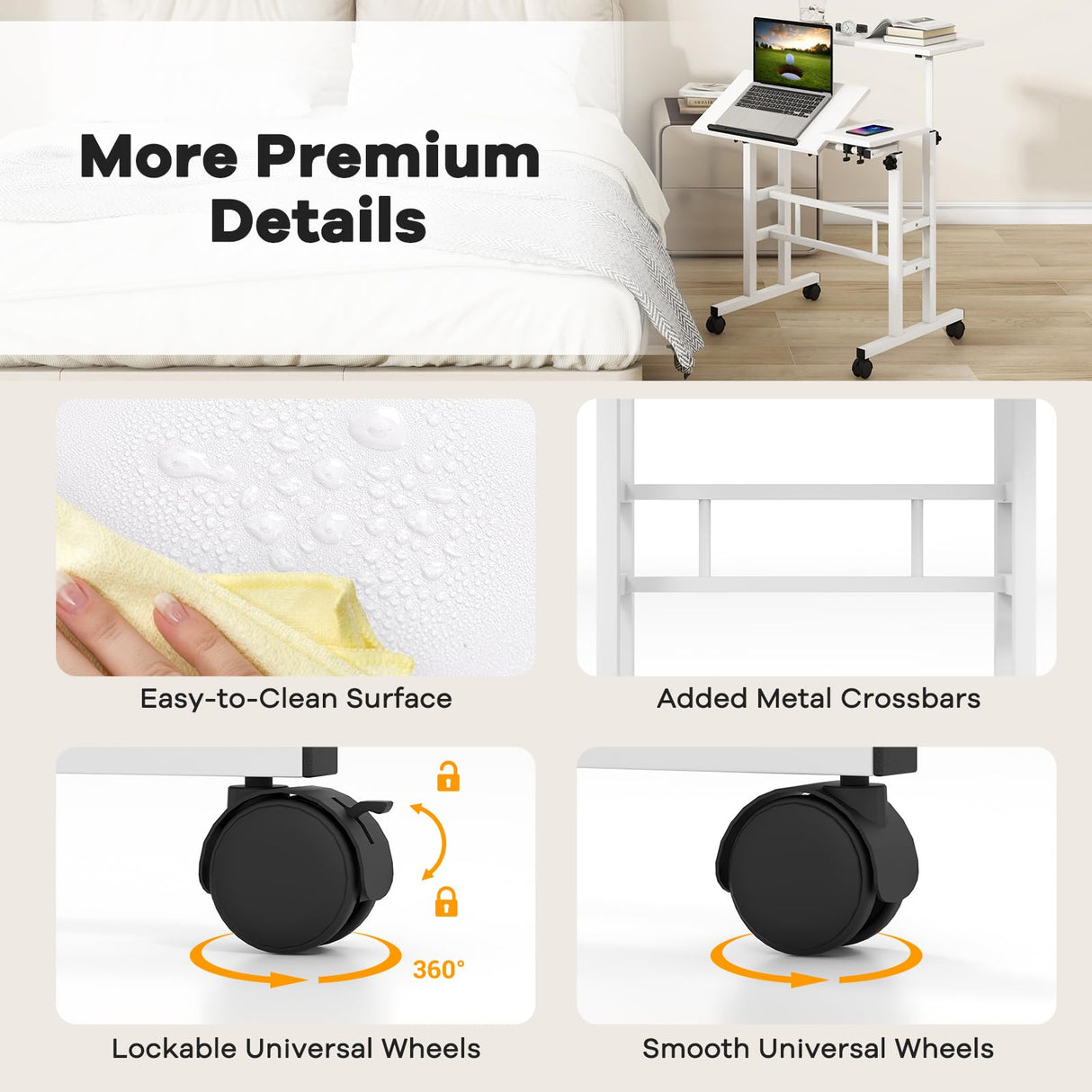 Tangkula Mobile Standing Desk Stand Up Desk, Height Adjustable Home Office Desk with Standing & Seating 2 Modes, Tilting Tabletop & Flexible Wheels, Rolling Laptop Cart Sit Stand Desk (White) Tangkula