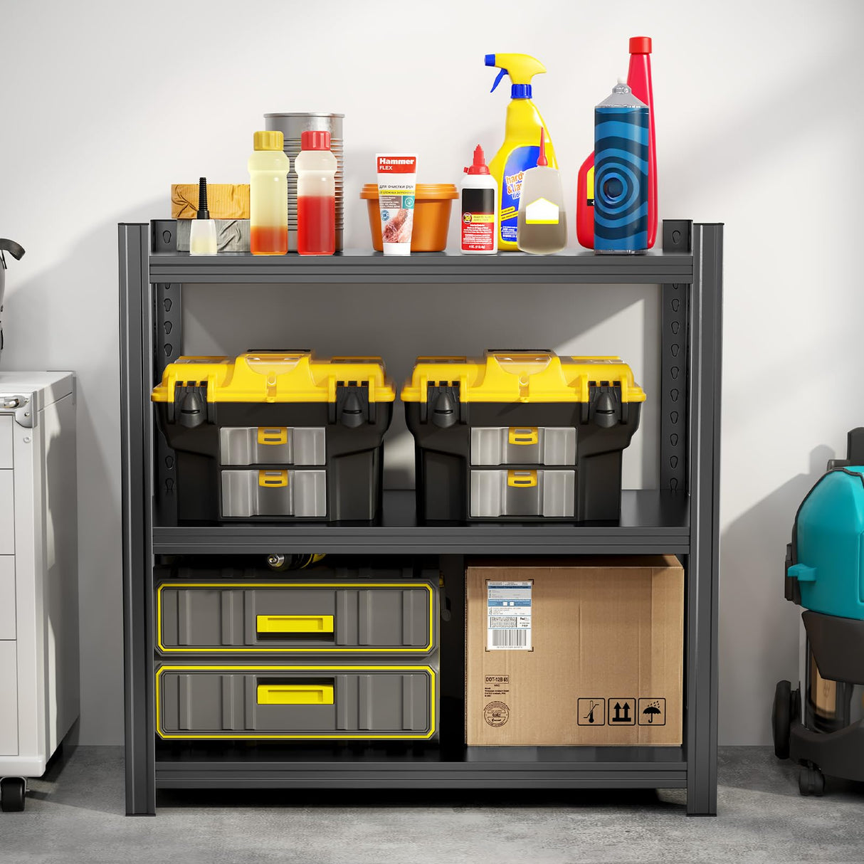 Storage Shelves 3 Tier Adjustable Garage Shelving Heavy Duty 31.5" W x 15.7" D x 31.5" H Metal Shelving Unit for Garage Shelves, Utility Rack Shelf, Storage Warehouse Pantry Closet, Black Abesthink