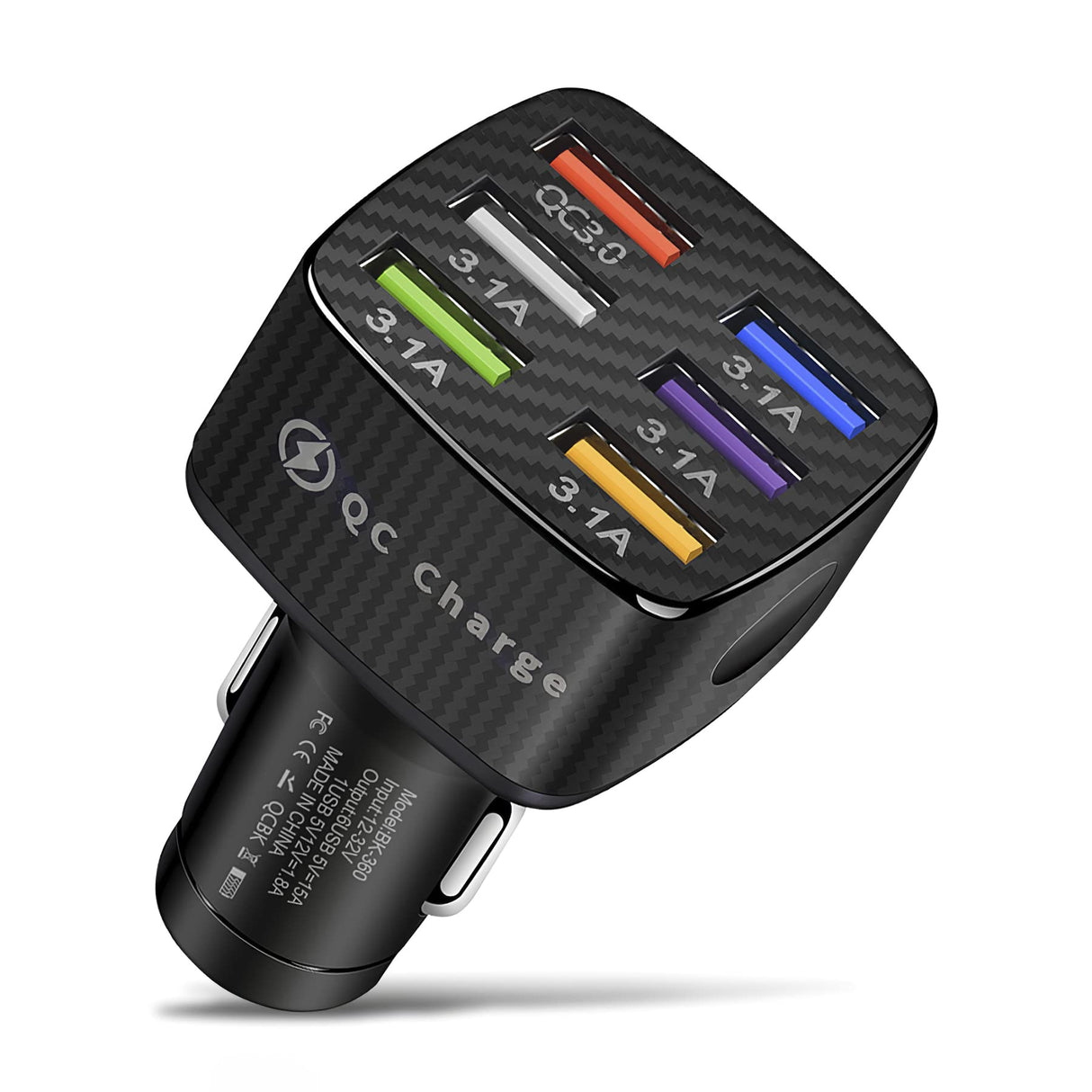 Amiss Car Charger Adapter, 6 USB Multi Port, Fast Charger, Include QC 3.0 and 5 Other Ports, Car Interior Accessories, Fit for iPhone 13/12/11/pro, Samsung Galaxy/Note S10/S9/S8, Android - Black Amiss