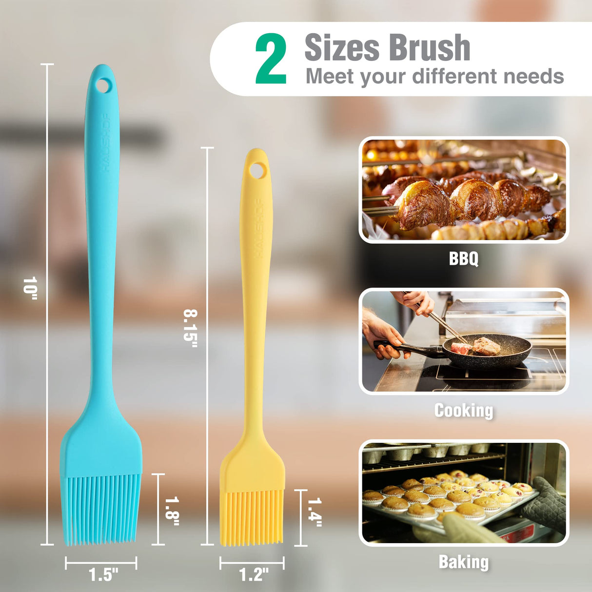 HAUSHOF Silicone Basting Pastry Brush, Heat Resistant Pastry Brush Set, One-Piece Design, Perfect for Baking, Grilling, Spreading Oil, Butter, BBQ Sauce, or Marinade, Dishwasher Safe HAUSHOF