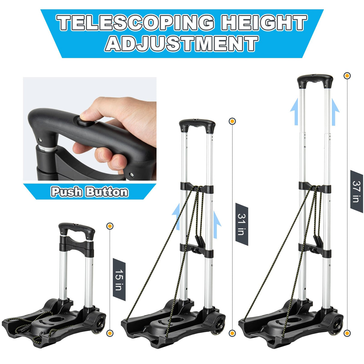 Vsaikeo Small Folding Hand Truck Dolly with 2 Wheels, Lightweight Aluminum Foldable Luggage Cart, Collapsible Cart Portable Dolly for Airport Travel Moving Use Vsaikeo