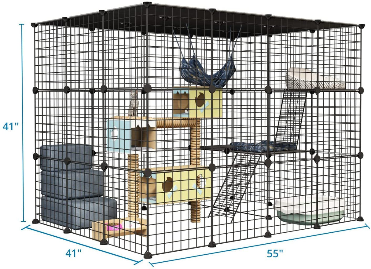 Oneluck Outdoor Cat House Cat Cages Enclosure with Super Large Enter Door, 55L x 41W x41H Balcony Cat Playpen with Platforms,DIY Kennels Crate Large Exercise Place Ideal for 1-3 Cats Oneluck