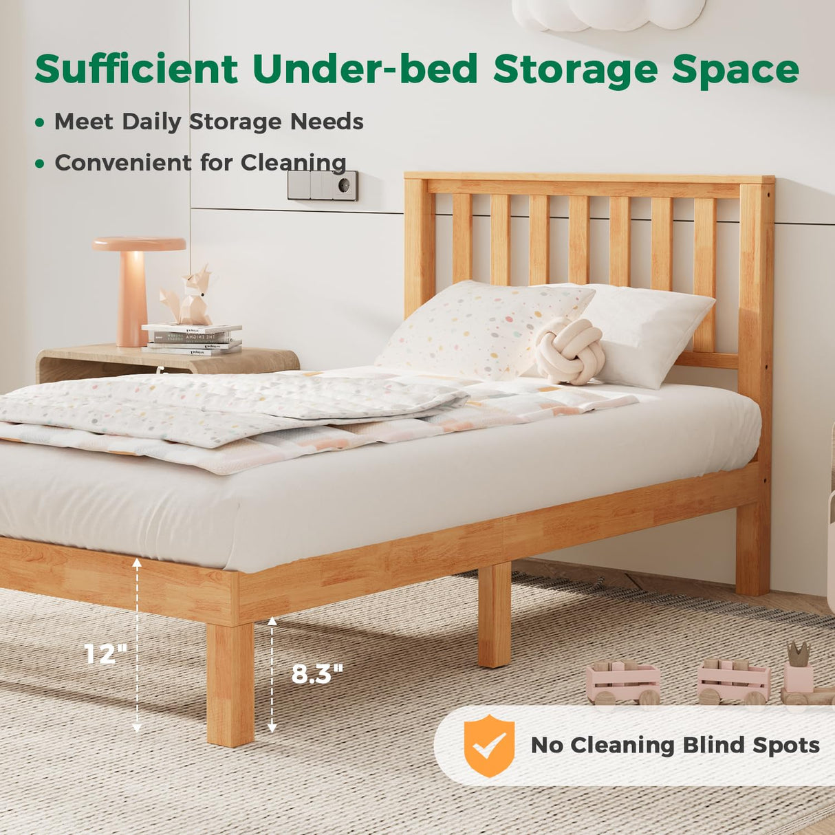 DELAVIN Twin Bed Frame with Headboard, Malaysian Oak Wood Platform Bed Frame, Farmhouse Bed Frame with 12 Wooden Slats Support, No Box Spring Needed, Easy Assembly, Twin, Rustic Pine DELAVIN