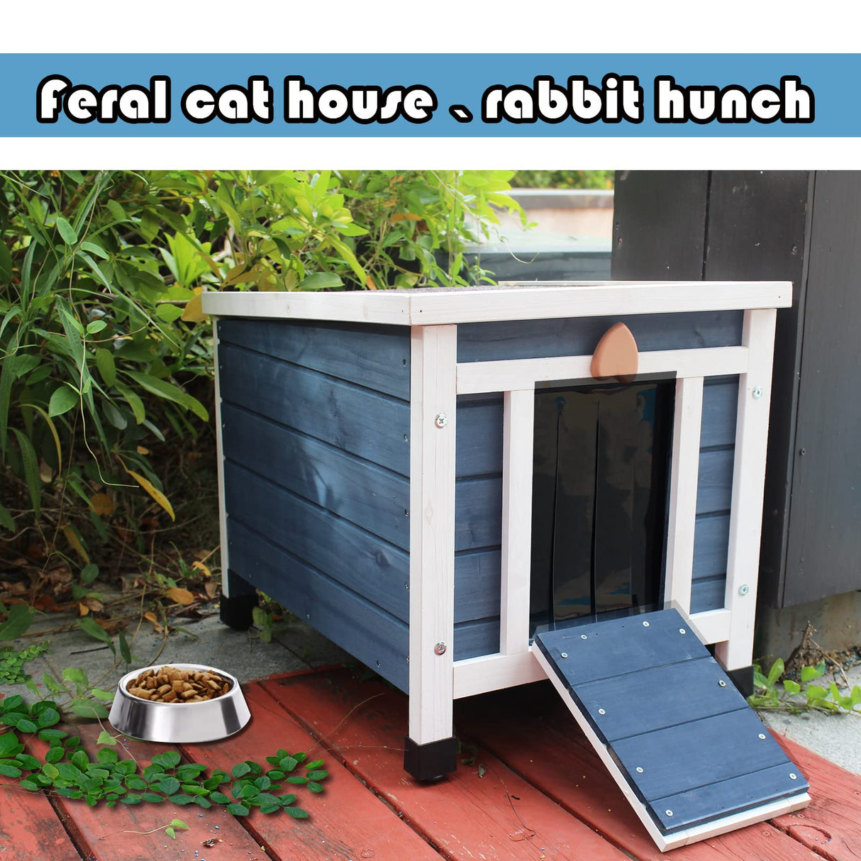 Rockever Outdoor Cat House,Outdoor cat Houses for Feral Cats Weatherproof Rabbit Hutch Small, Wooden Small Pet House and Habitats Rockever