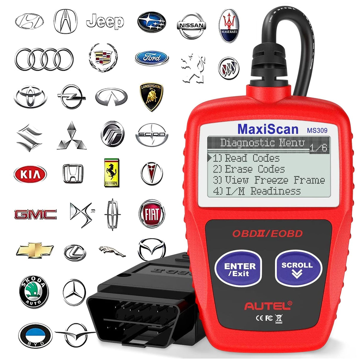 Autel OBD2 Scanner MS309 Universal Car Engine Fault Code Reader, Check Engine Light and Emission Monitor Status, OBDII CAN Diagnostic Scan Tool Autel