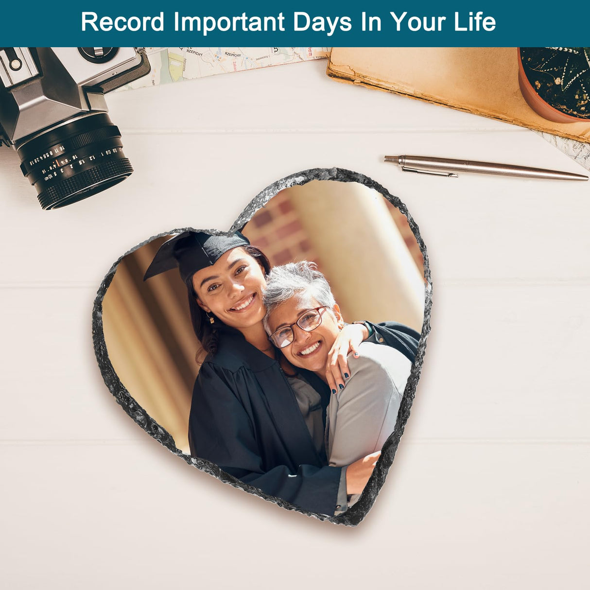 PATIKIL Sublimation Slate Blanks, 6 Pcs Heart Stone Sublimation Photo Frame Heat Press Sublimation Plaque for Making Memorial for a Friend, Dog, Personalized Gift, White, 6 x 6 PATIKIL