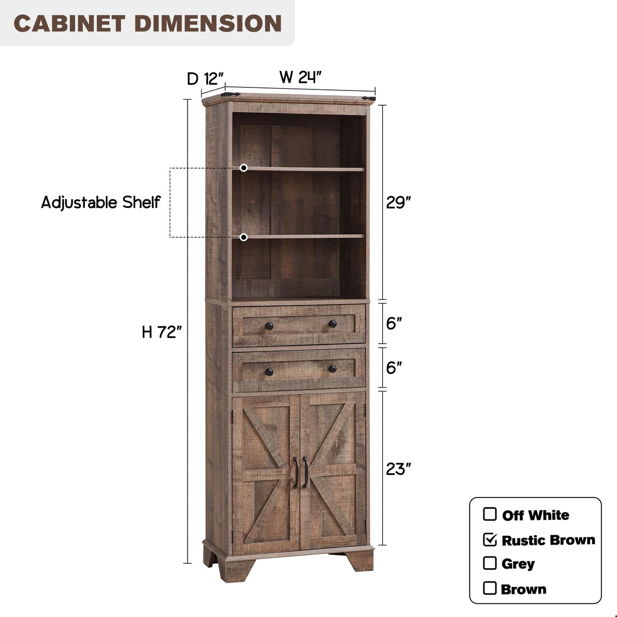 ACCOHOHO Farmhouse Bathroom Cabinet, 72" Tall Storage Cabinet with 2 Drawers, Adjustable Shelves & Barn Door, Cabinets for Bathroom, Living Room, Kitchen, Rustic Brown ACCOHOHO