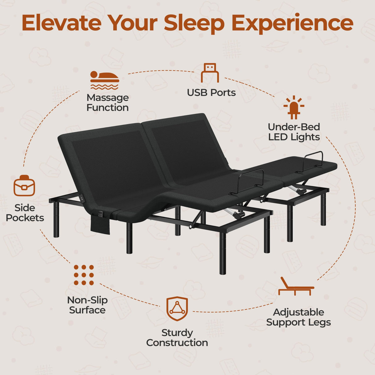 Yaheetech Split King Adjustable Bed Frame,w/Wireless Remote,Massage Function,Nightlight,4 Height-Adjustable Legs,Head & Foot Incline,4 USB Ports,Easy Assembly Yaheetech