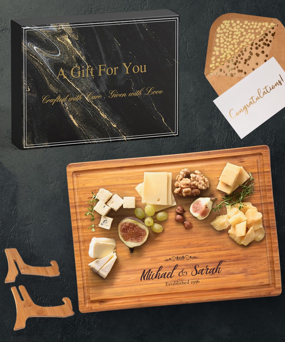 Personalized Cutting Board Customized Charcuterie Board Perfect for Weddings, Anniversaries, and Housewarmings Includes Gift Box and Stands. BrightTexts