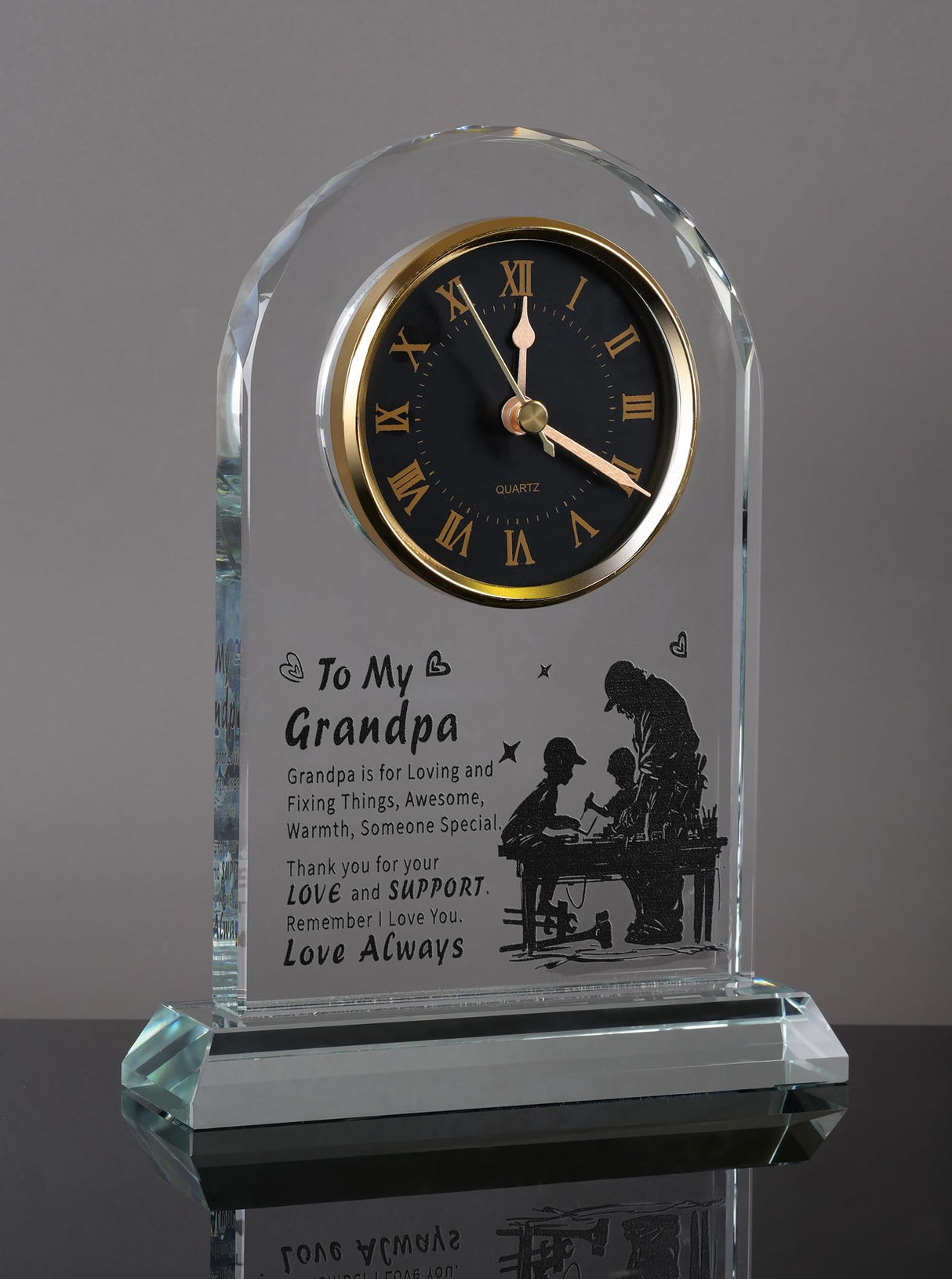 WINTAIM Grandpa Glass Clock Gift from Granddaughter or Grandson - Unique Grandfather Clock Gift Ideas for Great Grandpa Birthday, Christmas, Thanksgiving WinTaim