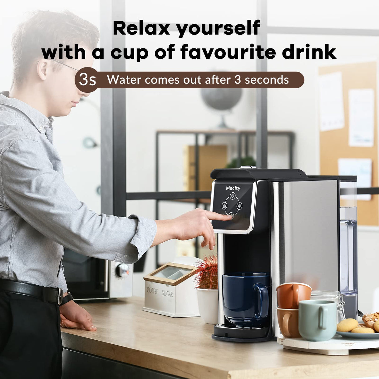 Mecity Coffee Maker 3 in 1 Single Serve Coffee Machine, Compatible with K cup Capsules, Instant Coffee Pot, Tea maker, 6,8,10 Oz Cup, Removable 50 Oz Water Reservoir, 120V 1150W Mecity