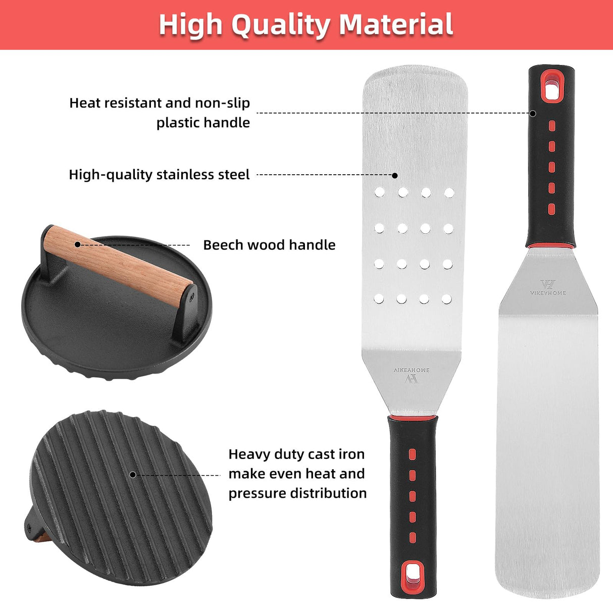 VIKEYHOME Griddle Accessories Kit, 28 Pcs Griddle Grill Tools Set, Professional Grill BBQ Spatula Set with Basting Cover, Spatula, Scraper, Bottle, Tongs, Egg Ring VIKEYHOME