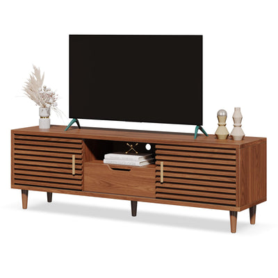 Syvella Mid Century Modern TV Stand for 55/60/65 inch TV, Farmhouse TV Stand, Fluted Entertainment Center with Storage, TV and Media Consol for Living Room (Dark Brown, 59")