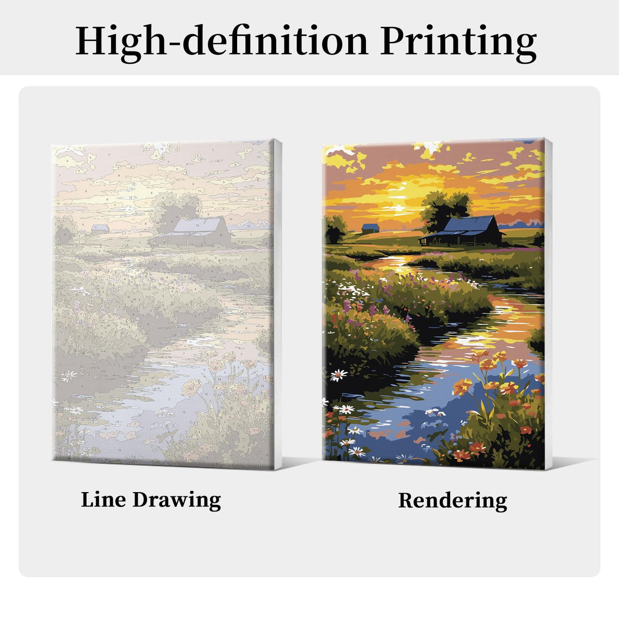 HeeBenor Framed Paint by Numbers Kit for Adults, Sunset Landscape Paint by Number with Easel, DIY Flowers Landscape Oil Painting Kit, Adult Paint by Number Kits Framed Canvas for Home Decor 8x12 Inch HeeBenor