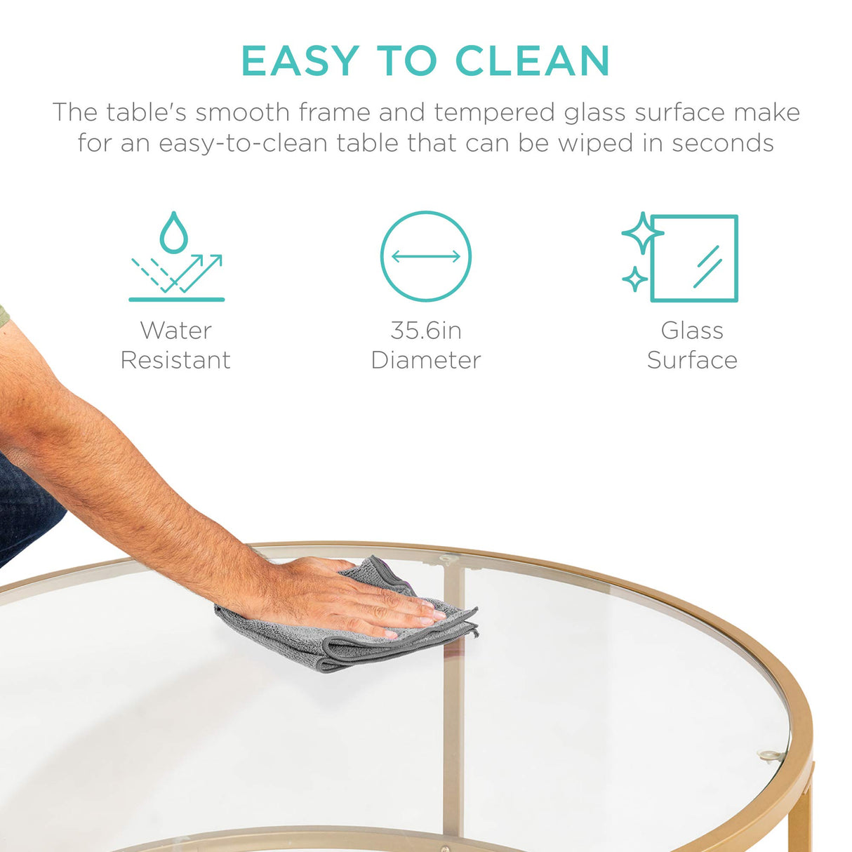 Best Choice Products 36in Modern Round Tempered Glass Accent Side Coffee Table for Living Room, Dining Room, Tea, Home Décor w/Satin Trim, Metal Frame, Non-Marring Foot Caps - Bronze Gold Best Choice Products