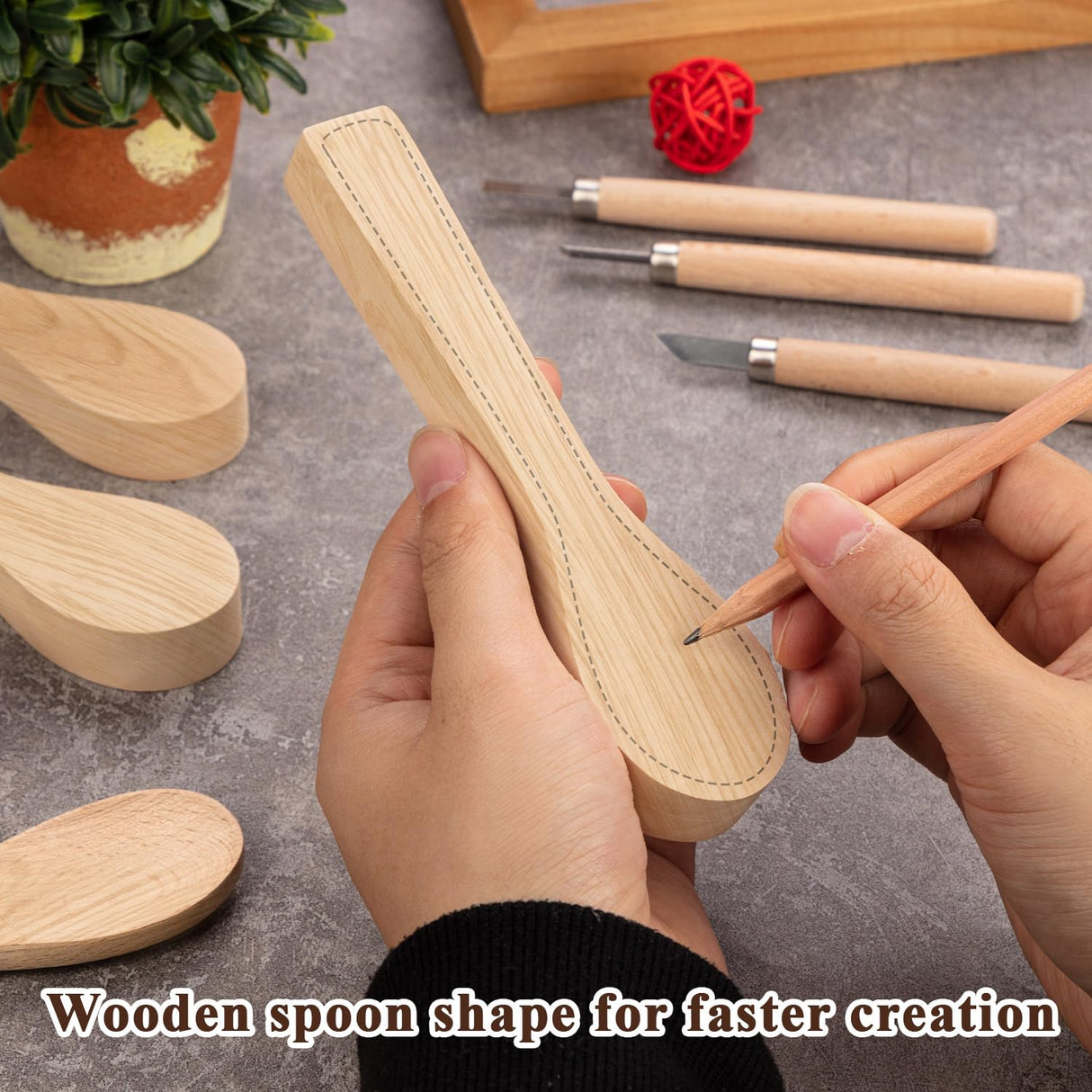 6Pcs Wood Carving Spoon Blank, Unfinished Wood Carving Spoon, 6.5IN, Blanks Carving Wood for Handicraft Enthusiasts ZMLTLMG