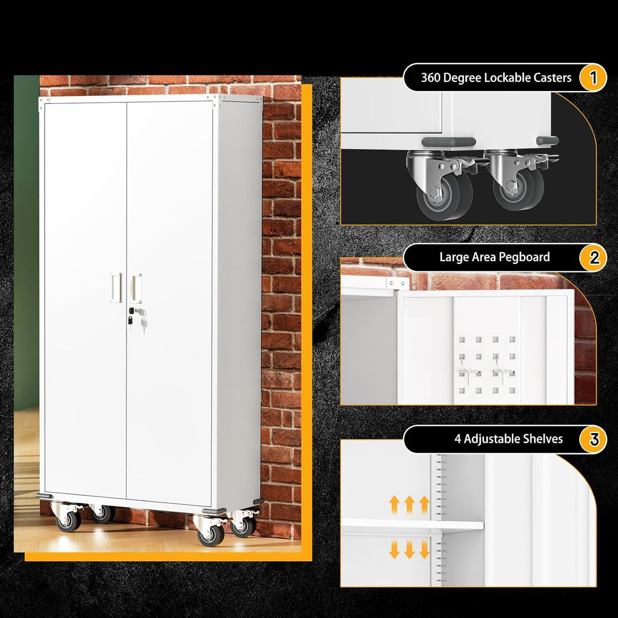 INTERGREAT Metal Garage Storage Cabinet, Lockable Rolling Tool Cabinet with Doors and Shelves, 72" Tall Heavy-Duty File Cabinet with Wheels for Garage, Basement, Warehouse, White INTERGREAT