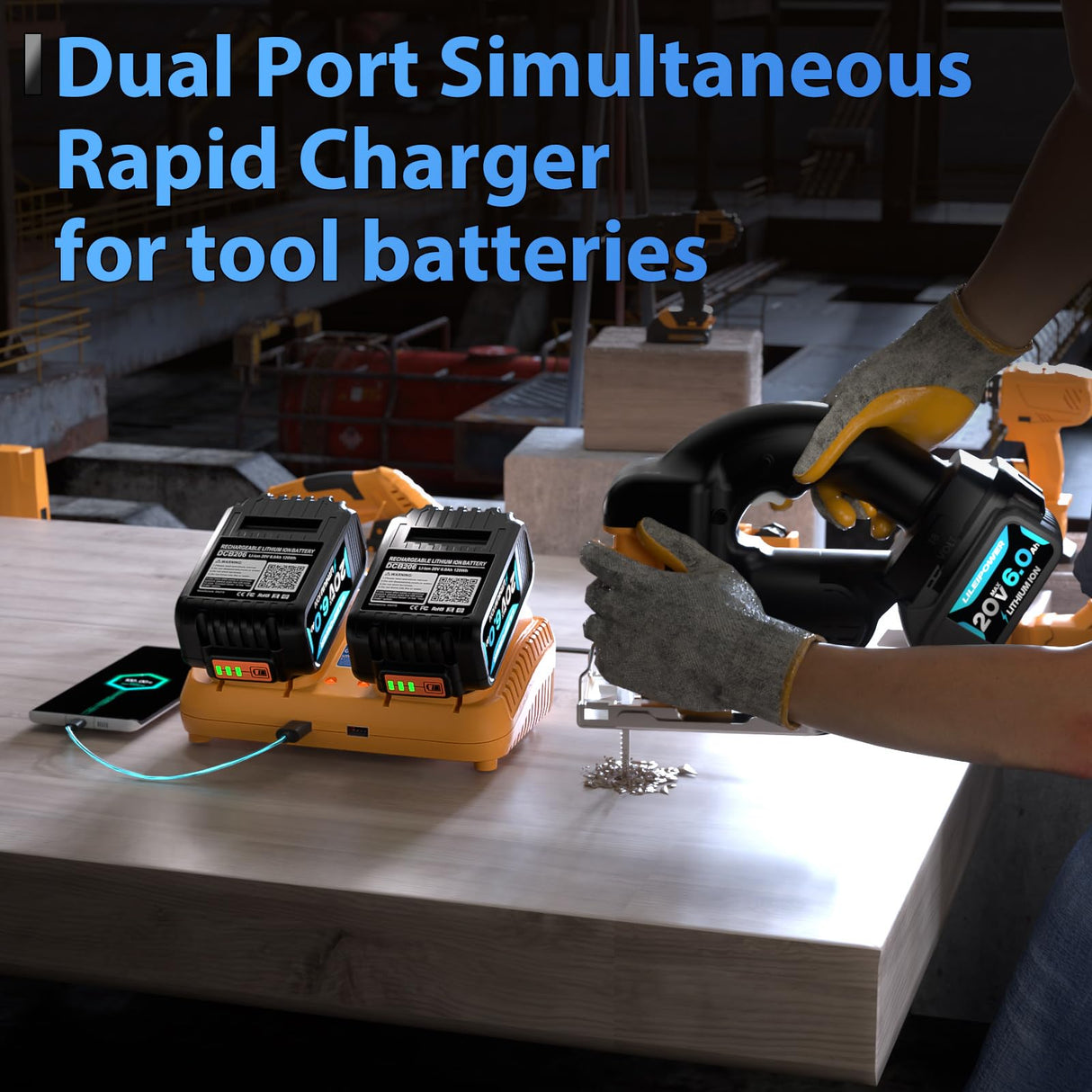 LILEIPOWER 2Pack 20V 6.0Ah Battery Replacement for Dewalt 20V Max Battery and DCB102 Charger Combo Compatible with Flexvolt 20V/60V Battery DCB206 DCD/DCF/DCG/DCS Cordless Power Tools LILEIPOWER