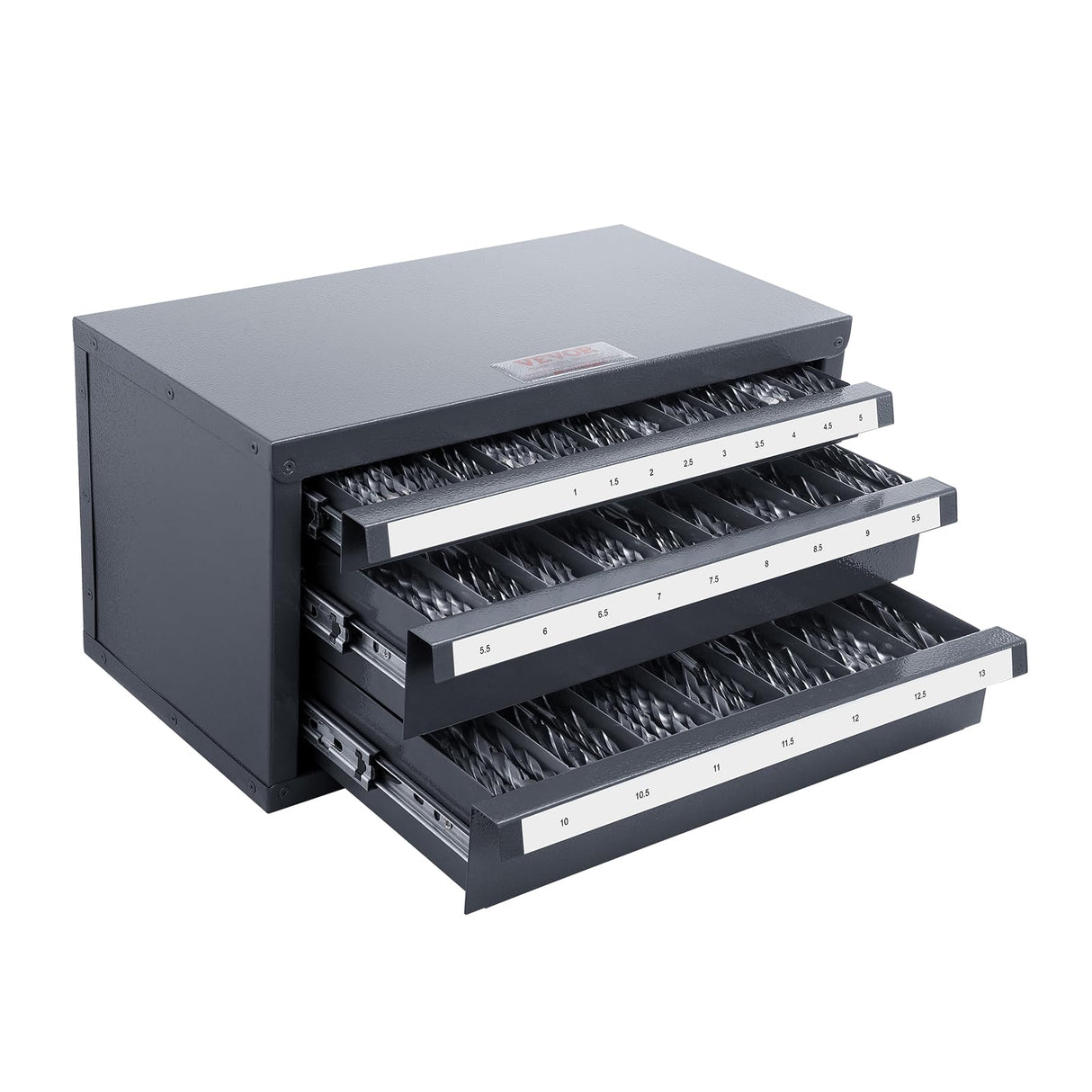VEVOR Drill Bit Organizer - Three-Drawer Steel Cabinet for 1mm to 13mm, Labels, Stackable VEVOR
